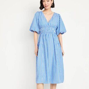 NWT Old Navy Waist-Defined Puff-Sleeve Midi Dress